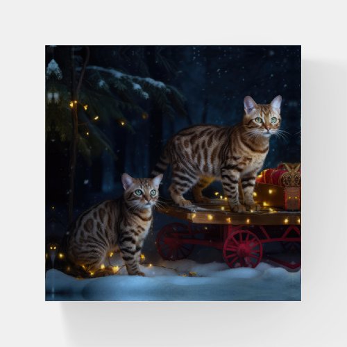 Bengal Cat Snowy Sleigh Ride Christmas Decor  Paperweight