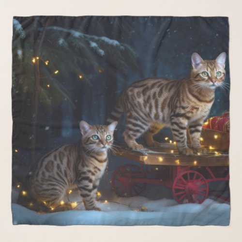 Bengal Cat Snowy Sleigh Ride Christmas Decor  Scarf