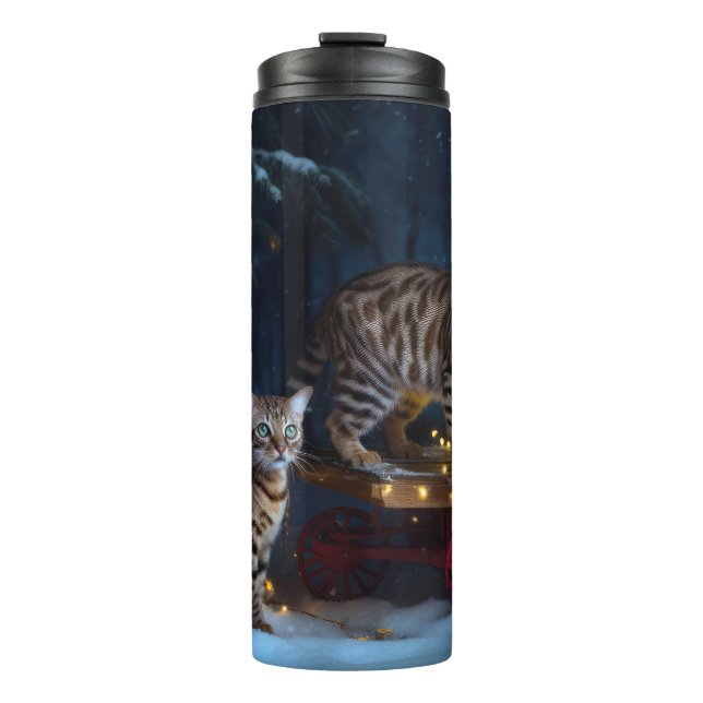 Bengal Cat Snowy Sleigh Ride Christmas Decor  Thermal Tumbler (Front)