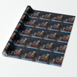 Bengal Cat Snowy Sleigh Ride Christmas Decor Wrapping Paper