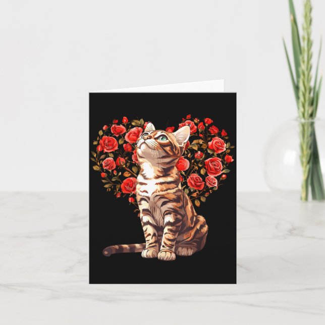 Bengal Cat Valentines Day Floral Heart Design For  Card (Front)