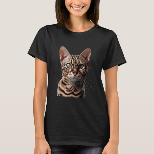 Bengal Cat Wearing Glasses T-Shirt (Front)