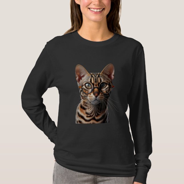 Bengal Cat Wearing Glasses T-Shirt (Front)