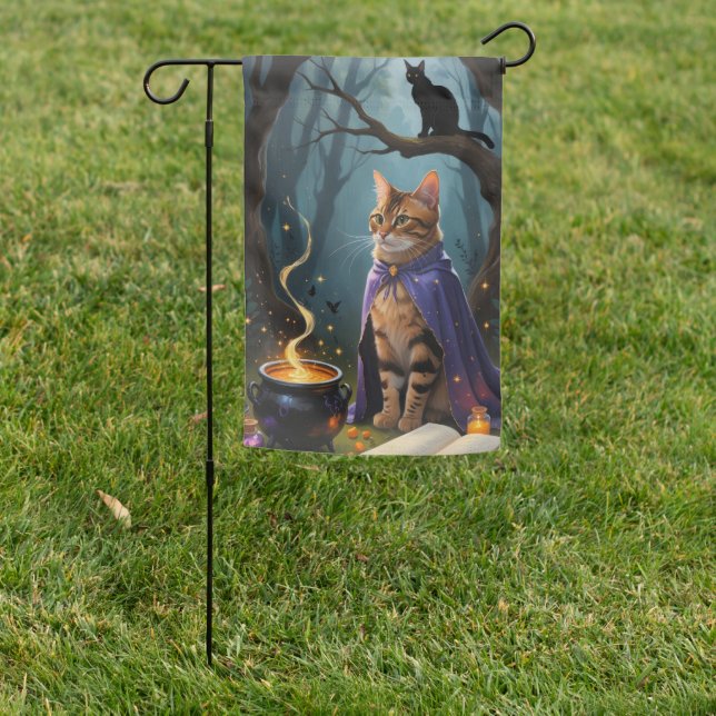 Bengal Cat Whimsical Halloween Painting  Garden Flag (In SItu)