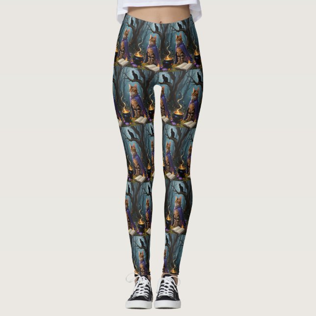 Bengal Cat Whimsical Halloween Painting  Leggings (Front)