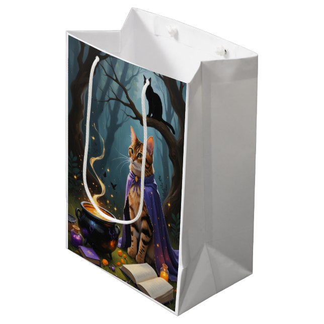 Bengal Cat Whimsical Halloween Painting  Medium Gift Bag (Front Angled)