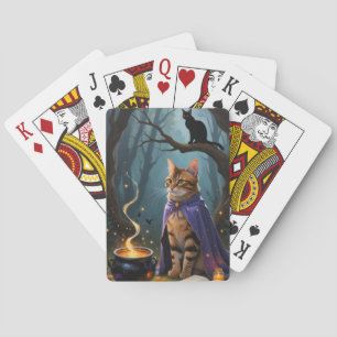 Bengal Cat Whimsical Halloween Painting Poker Cards
