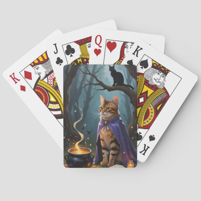 Bengal Cat Whimsical Halloween Painting  Poker Cards (Back)