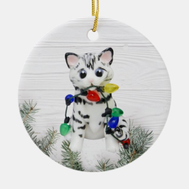 Bengal Cat White Gray Ornament (Front)