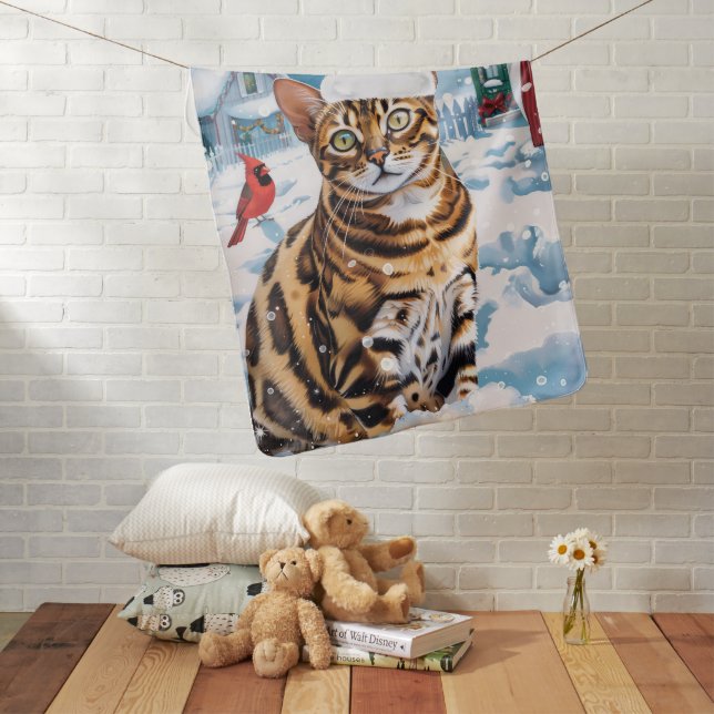 Bengal Cat Winter Wonderland Christmas Joy Baby Blanket (In Situ)