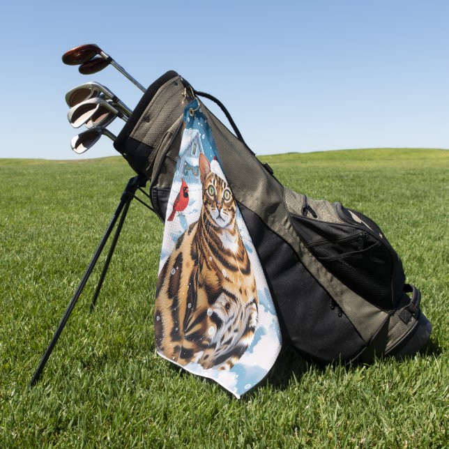 Bengal Cat Winter Wonderland Christmas Joy Golf Towel (Green)