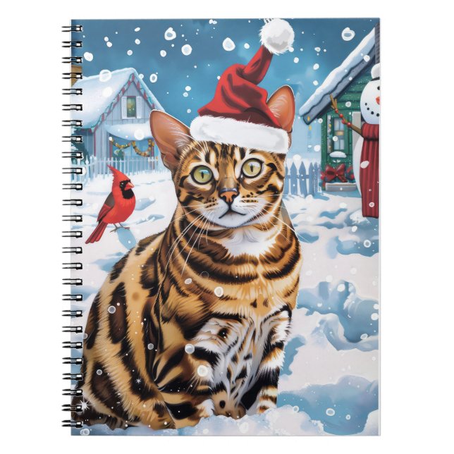 Bengal Cat Winter Wonderland Christmas Joy Notebook (Front)