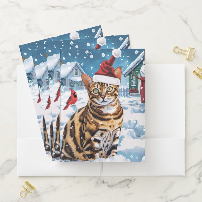 Bengal Cat Winter Wonderland Christmas Joy Pocket Folder (In Situ)