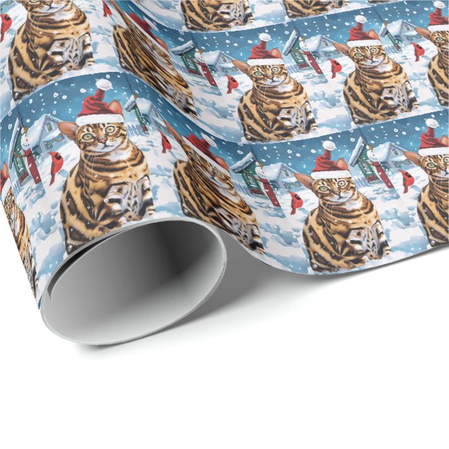 Bengal Cat Winter Wonderland Christmas Joy Wrapping Paper (Roll Corner)