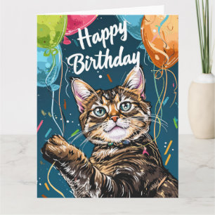 Bengal Cat with Balloons Card