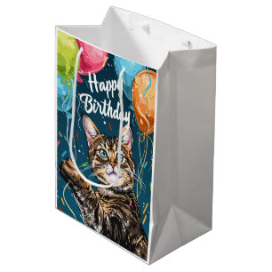 Bengal Cat with Balloons Medium Gift Bag