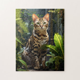 Bengal Cat with Green Foliage. Jigsaw Puzzle