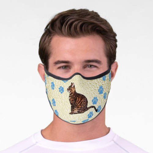 Bengal Cat with Paw Tracks Premium Face Mask