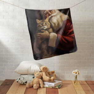 Bengal Cat with Santa Claus Festive Christmas Baby Blanket