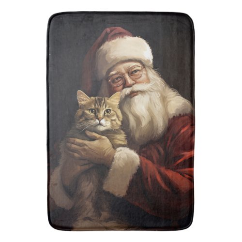 Bengal Cat with Santa Claus Festive Christmas Bath Mat