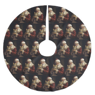 Bengal Cat with Santa Claus Festive Christmas Brushed Polyester Tree Skirt
