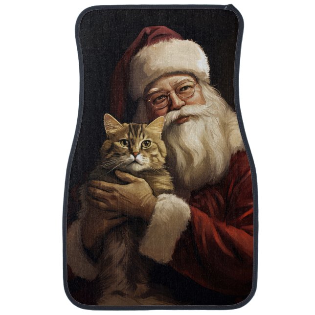 Bengal Cat with Santa Claus Festive Christmas Car Floor Mat (Front)