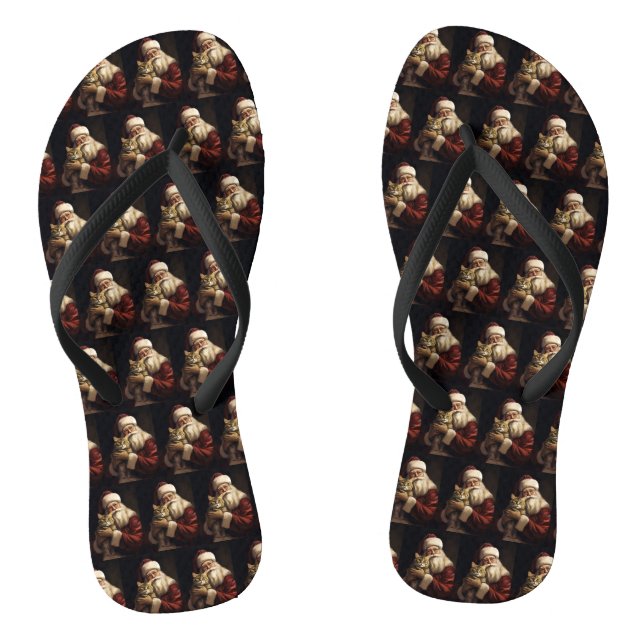 Bengal Cat with Santa Claus Festive Christmas Flip Flops (Footbed)