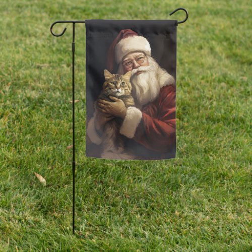 Bengal Cat with Santa Claus Festive Christmas Garden Flag