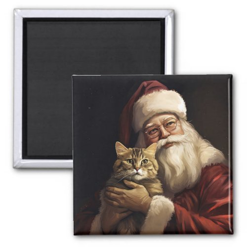 Bengal Cat with Santa Claus Festive Christmas Magnet
