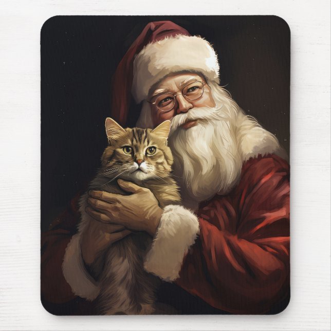 Bengal Cat with Santa Claus Festive Christmas Mouse Pad (Front)