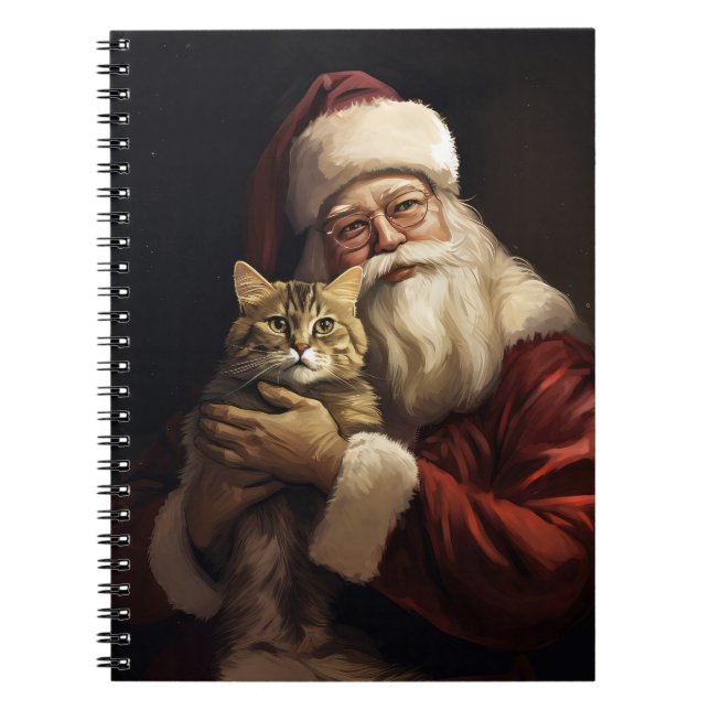 Bengal Cat with Santa Claus Festive Christmas Notebook (Front)