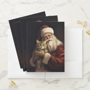 Bengal Cat with Santa Claus Festive Christmas Pocket Folder