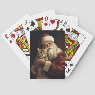 Bengal Cat with Santa Claus Festive Christmas Poker Cards