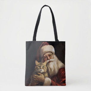 Bengal Cat with Santa Claus Festive Christmas Tote Bag