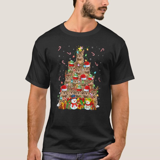 Bengal Cat Xmas Lighting Tree Santa Bengal Cat Chr T-Shirt (Front)