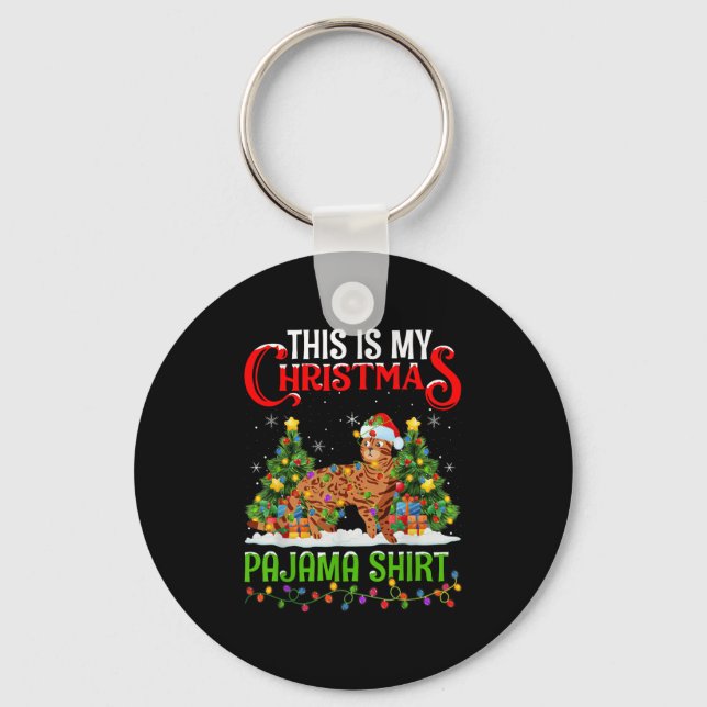 Bengal Cat Xmas Lights This Is My Christmas Pajama Keychain (Front)