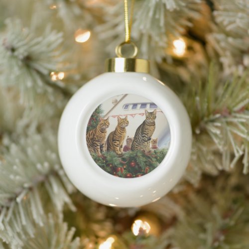 Bengal Cats Christmas Cruise Pawsome Holiday Ceramic Ball Christmas Ornament