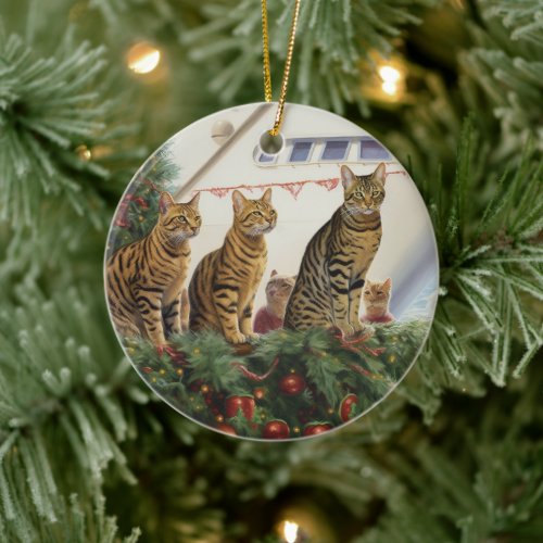 Bengal Cats Christmas Cruise Pawsome Holiday Ceramic Ornament