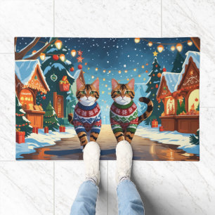 Bengal Cats Christmas Snow Holiday Doormat