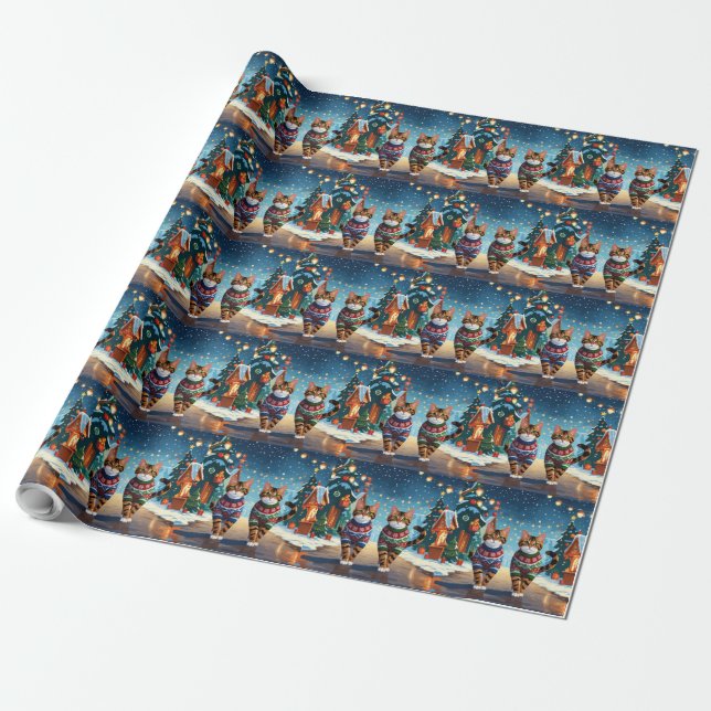 Bengal Cats Christmas Snow Holiday Wrapping Paper (Unrolled)