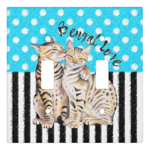 Bengal Cats Love Polka Dot Blue Light Switch Cover
