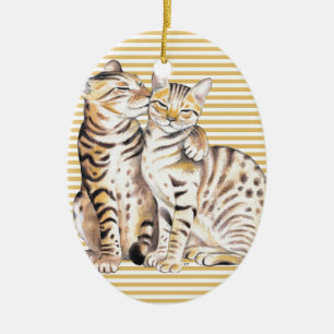 Bengal Cats Ochre Stripes Ceramic Ornament
