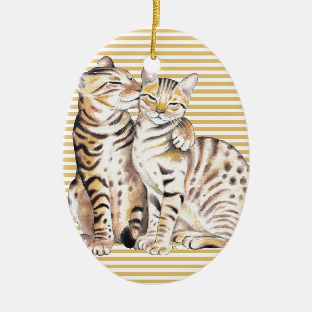 Bengal Cats Ochre Stripes Ceramic Ornament (Front)