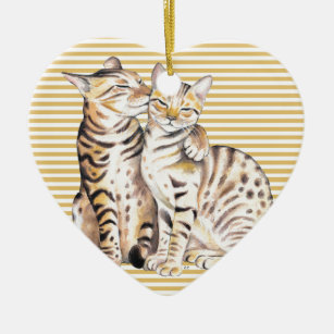 Bengal Cats Ochre Stripes Ceramic Ornament