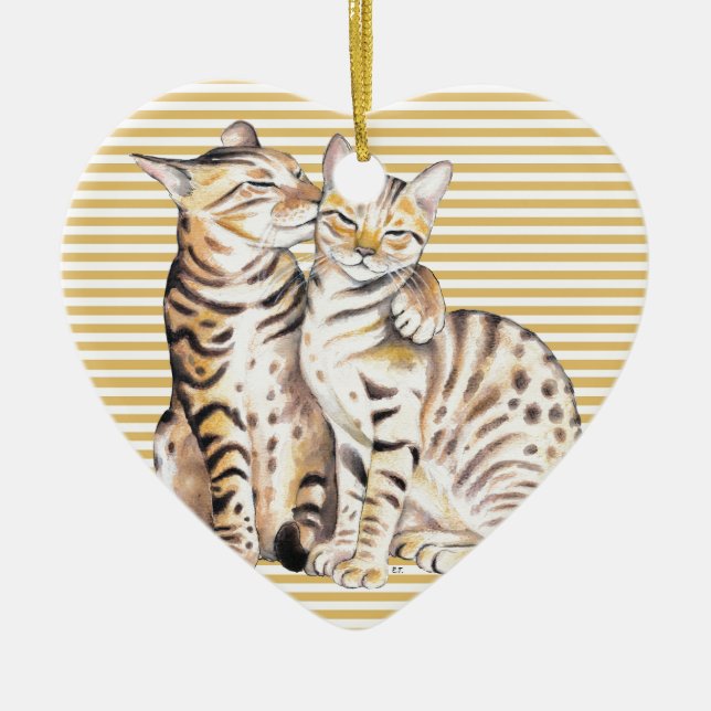Bengal Cats Ochre Stripes Ceramic Ornament (Front)
