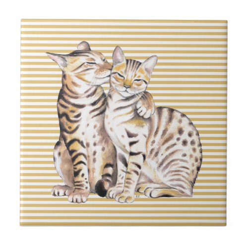 Bengal Cats Ochre Stripes Ceramic Tile
