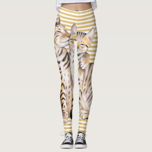 Bengal Cats Ochre Stripes Leggings