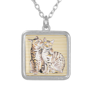 Bengal Cats Ochre Stripes Silver Plated Necklace
