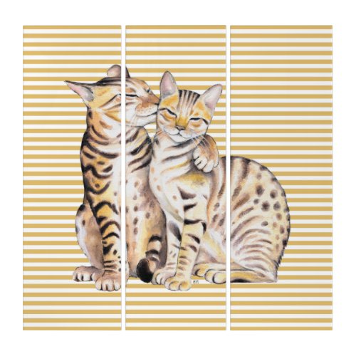 Bengal Cats Ochre Stripes Triptych