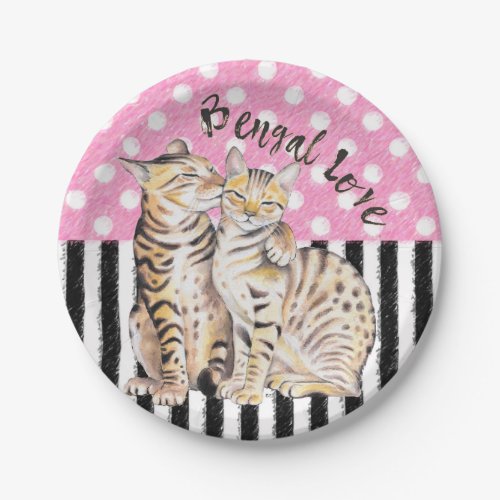 Bengal Cats Pink Polka Dot Paper Plates